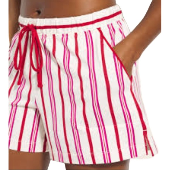 Soma Smart Striped Champagne Red Pink White Embraceable Drawstring Shorts NWT M - Picture 1 of 11